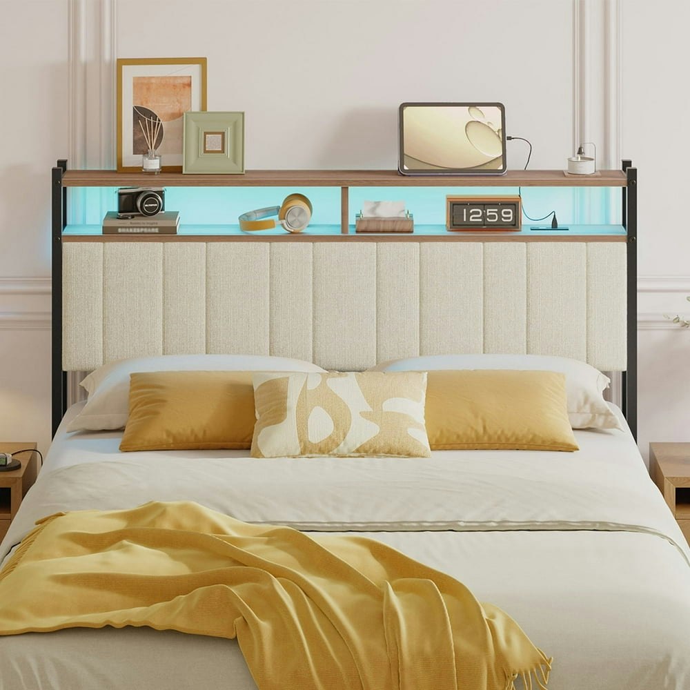 Pinmoco Queen Upholstered Headboard with Storage, LED, and USB Charging: $76.89 Pinmoco Queen Upholstered Headboard with Storage, LED, and USB Charging: $76.89