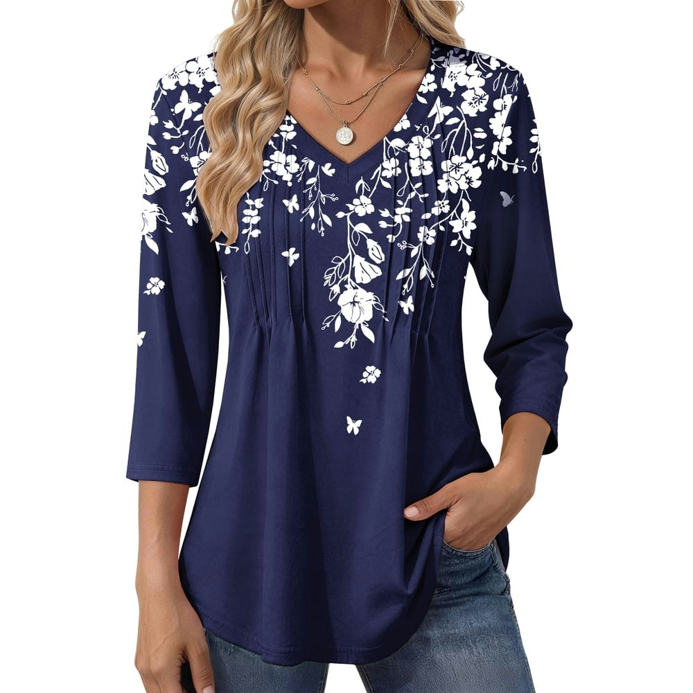 Fantaslook Women's 3/4 Sleeve V-Neck Pleated Tunic Top: $13.79 Fantaslook Women's 3/4 Sleeve V-Neck Pleated Tunic Top: $13.79