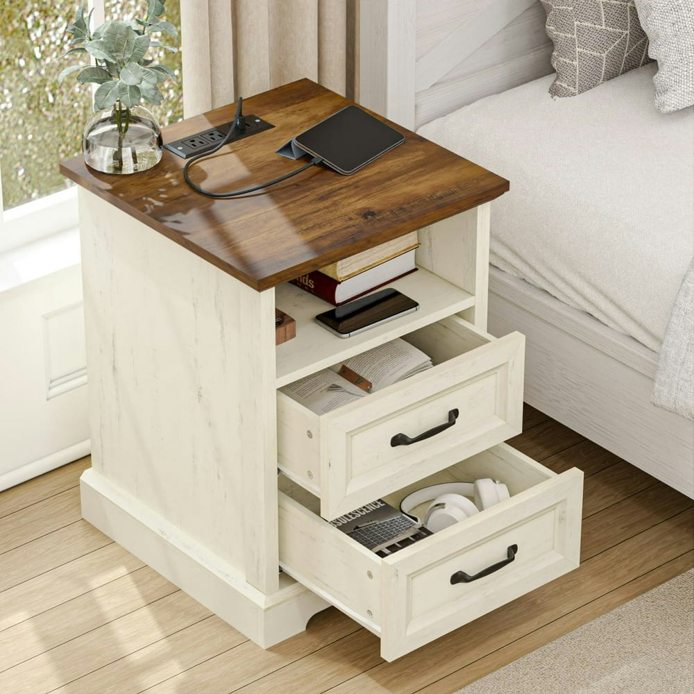 Hommpa 2-Drawer Farmhouse Nightstand with Charging Station: $79.99 Hommpa 2-Drawer Farmhouse Nightstand with Charging Station: $79.99