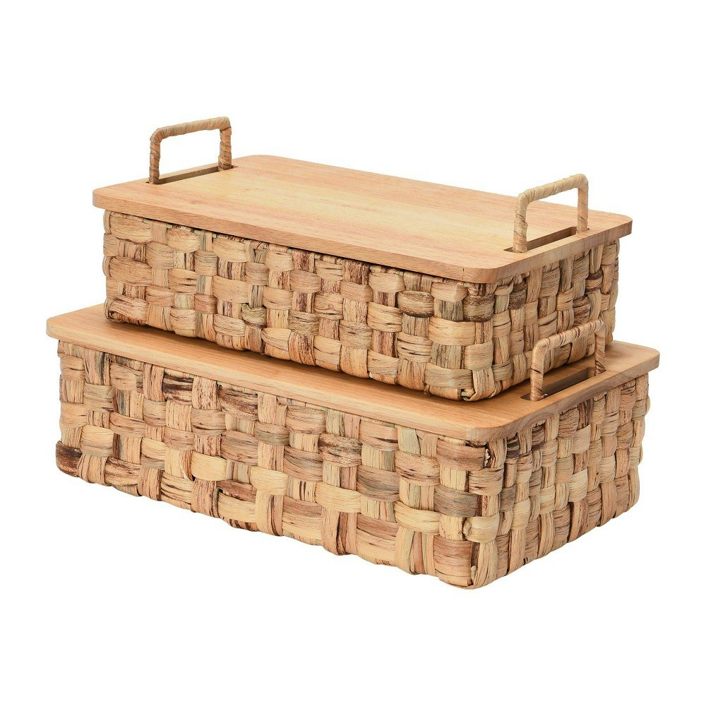 Household Essentials Stackable Hyacinth Baskets with Oak Lids: $65.99 Household Essentials Stackable Hyacinth Baskets with Oak Lids: $65.99