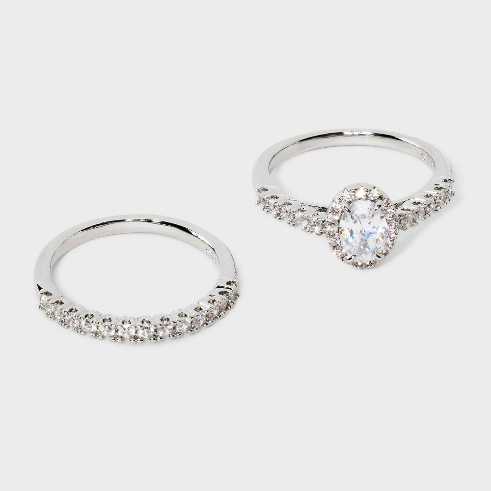 Silver Plated Halo Cubic Zirconia Wedding Ring 2-Piece Set: $19.99 Silver Plated Halo Cubic Zirconia Wedding Ring 2-Piece Set: $19.99