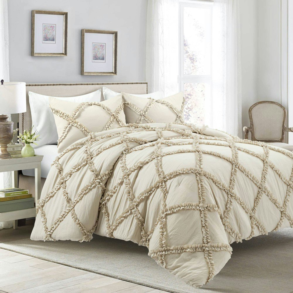Lush Decor King Ruffle Diamond 3-Piece Comforter & Sham Set: $86.99
