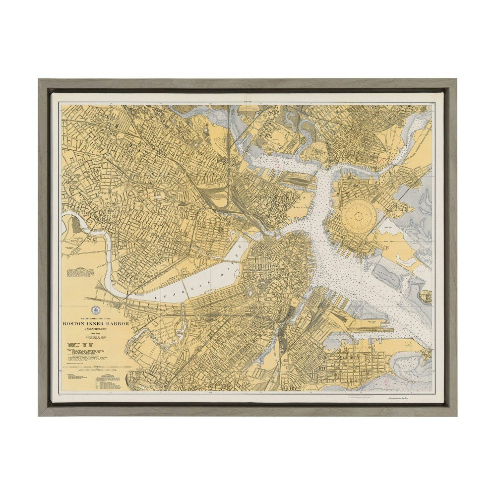 Kate & Laurel 18"x24" Sylvie Boston Harbor Map Framed Wall Canvas: $54.99 Kate & Laurel 18"x24" Sylvie Boston Harbor Map Framed Wall Canvas: $54.99