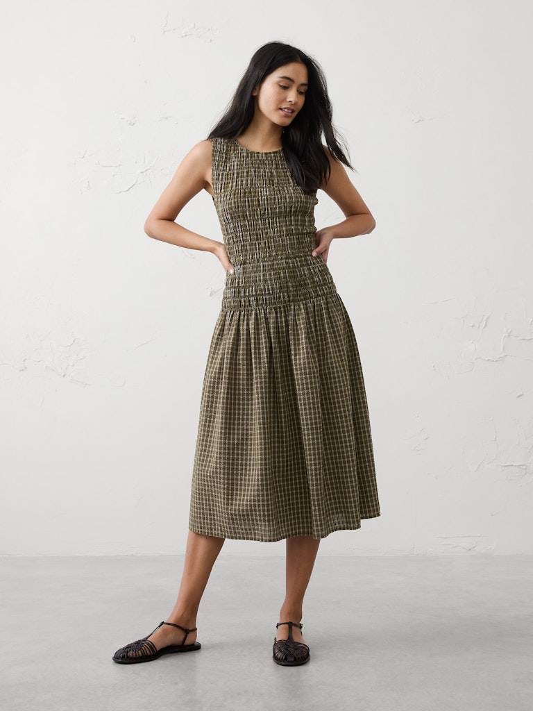 Seersucker Smocked Midi Dress: $119.97 Seersucker Smocked Midi Dress: $119.97