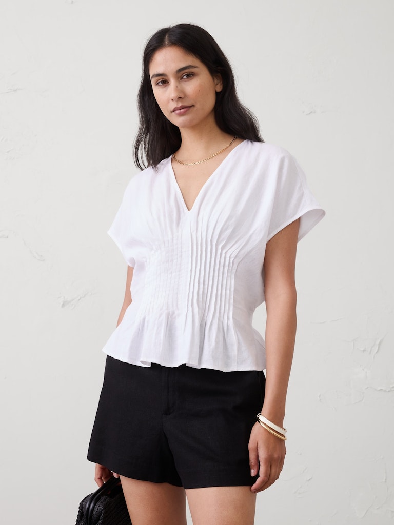 Linen-Blend Pintuck-Waist Top: $42.50 Linen-Blend Pintuck-Waist Top: $42.50