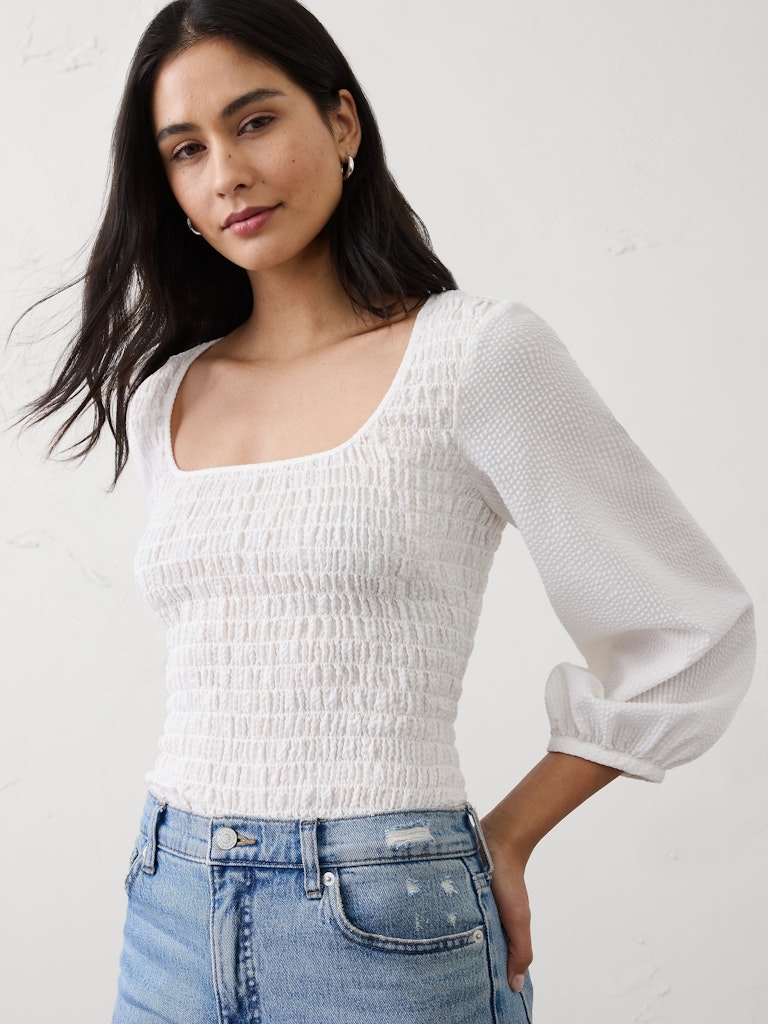 Seersucker Smocked-Bodice Top: $30 Seersucker Smocked-Bodice Top: $30