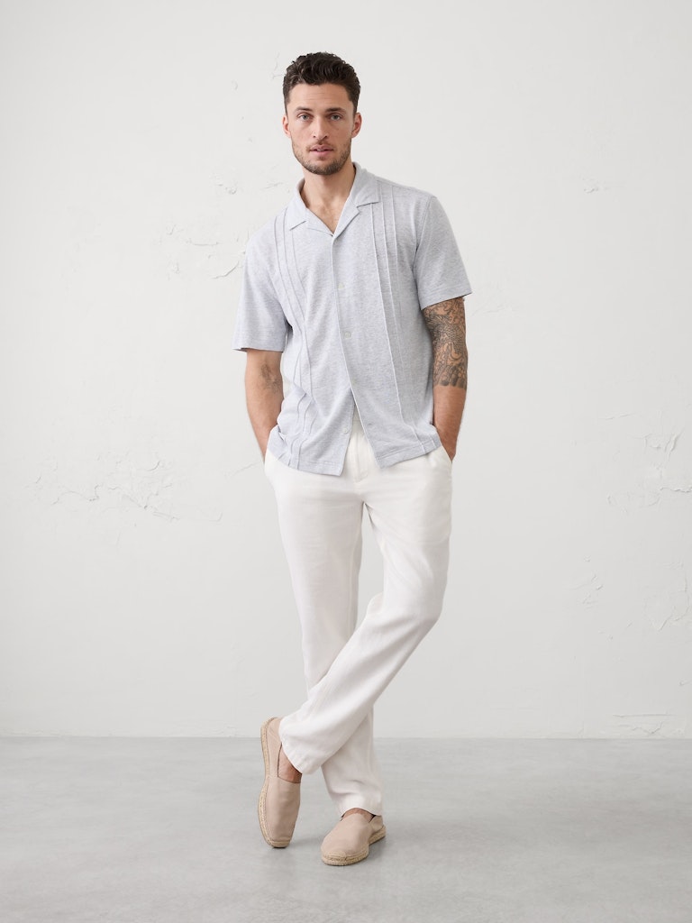 Standard-Fit Linen-Blend Pintuck Polo: $20 Standard-Fit Linen-Blend Pintuck Polo: $20