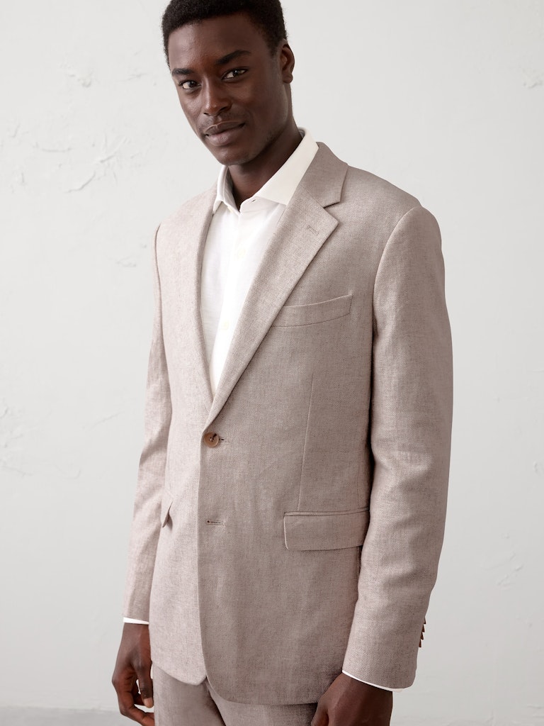 Linen-Blend Herringbone Suit Jacket: $130 Linen-Blend Herringbone Suit Jacket: $130