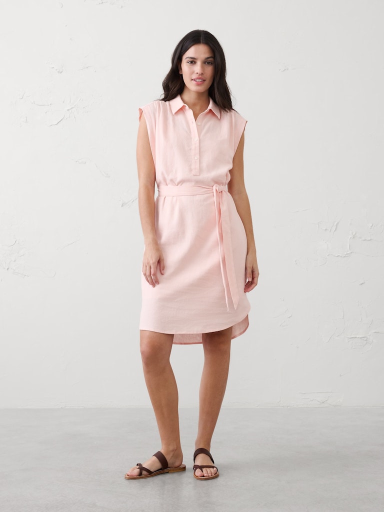 Linen-Blend Knee-Length Shirtdress: $65 Linen-Blend Knee-Length Shirtdress: $65