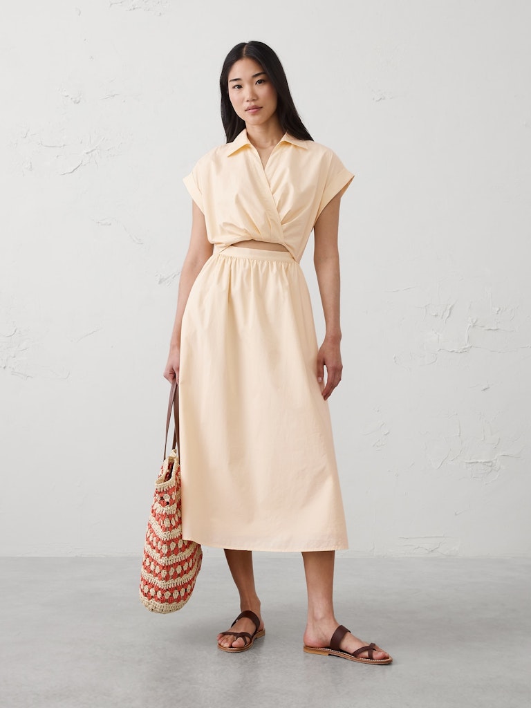 Cutout Poplin Midi Dress: $75 Cutout Poplin Midi Dress: $75