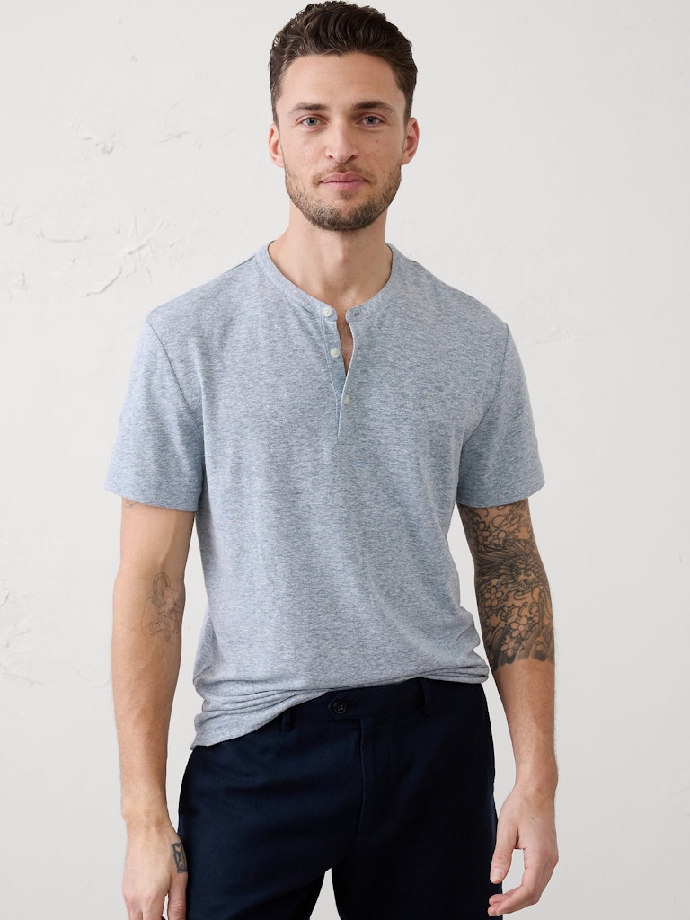 Standard-Fit Linen-Blend Henley: $22.50 Standard-Fit Linen-Blend Henley: $22.50