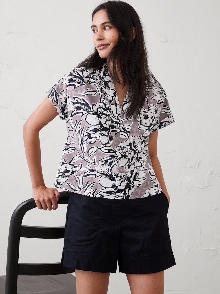 Poplin Split-Neck Top: $37.50