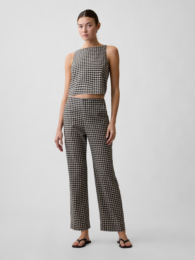 High Rise Linen-Blend Straight Crop Pants: $31.99 High Rise Linen-Blend Straight Crop Pants: $31.99