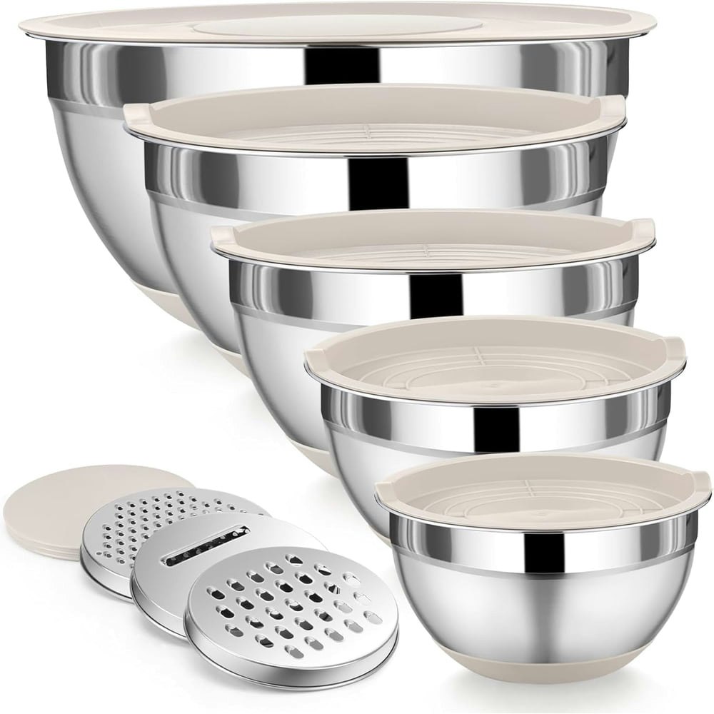 Aokiwo 8-Piece Stainless Steel Mixing Bowl Set with Lids: $20.99