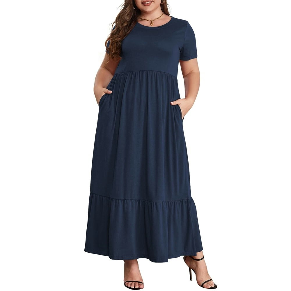 Mengpipi Women's Plus Size Casual Crewneck Maxi Dress: $18.59 Mengpipi Women's Plus Size Casual Crewneck Maxi Dress: $18.59