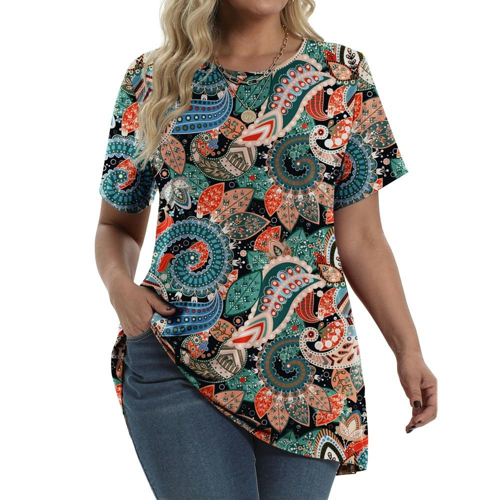 Fantaslook Plus Size Short Sleeve Floral Tunic Top: $12.79