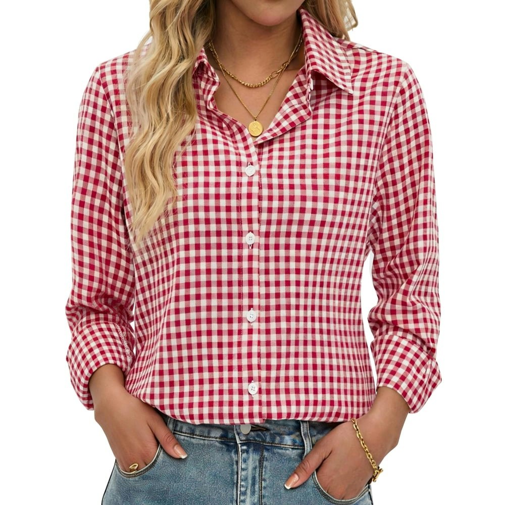 Fantaslook Women's Plaid Long Sleeve Button-Down Shirt: $16.49 Fantaslook Women's Plaid Long Sleeve Button-Down Shirt: $16.49