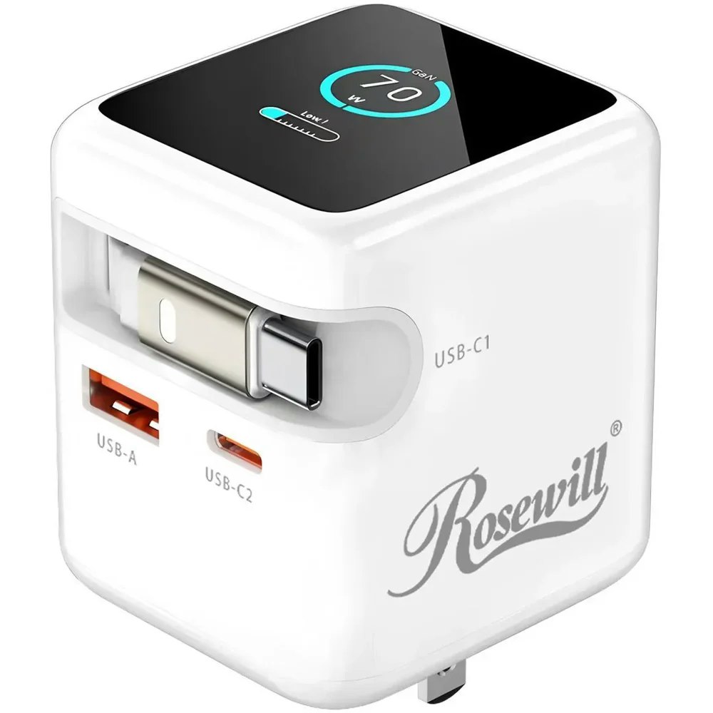 Rosewill 70W 3-Port GaN USB-C Wall Charger with Retractable Cable: $19.99