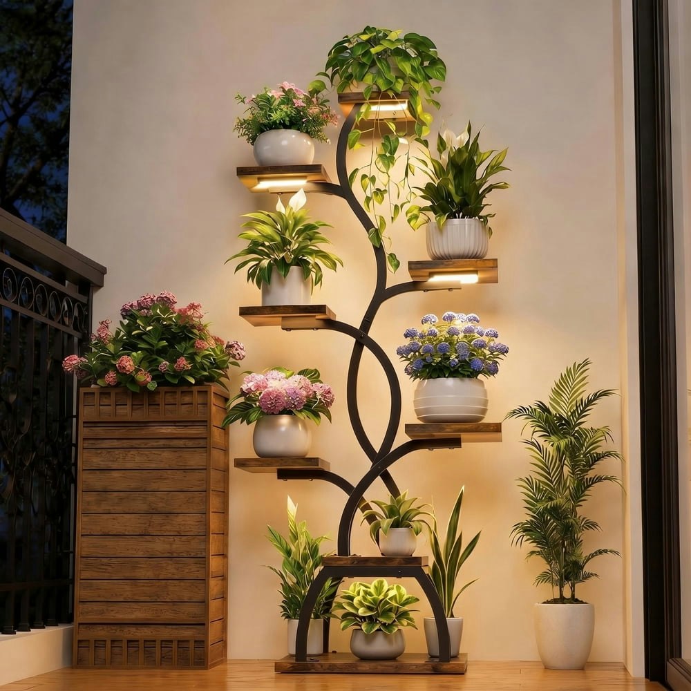 Becokome 8-Tier S-Shaped Metal Plant Stand with 3 Grow Lights: $79.99 Becokome 8-Tier S-Shaped Metal Plant Stand with 3 Grow Lights: $79.99