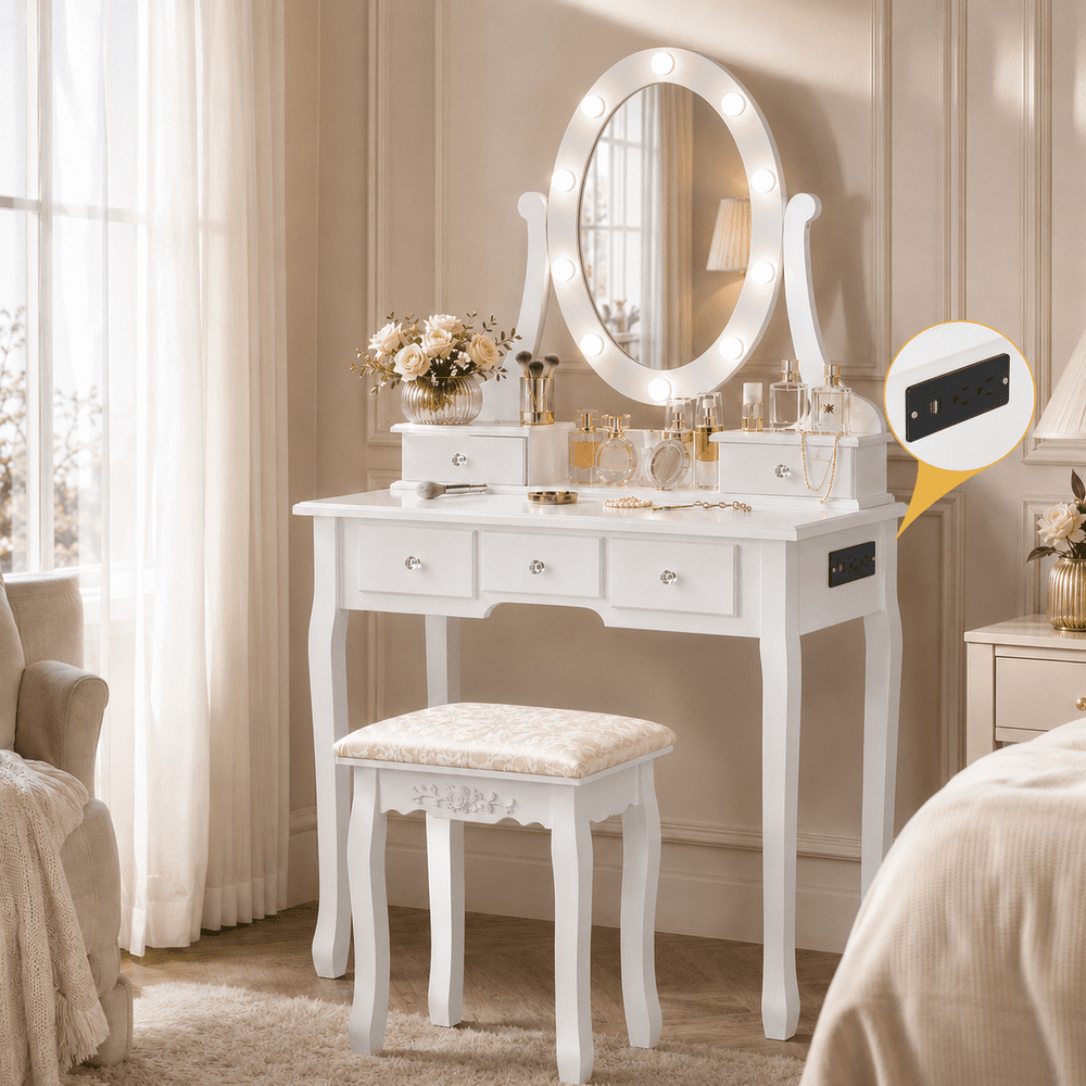 Ktaxon Makeup Vanity Table with 3-Color Lighting and 5 Drawers: $129.99 Ktaxon Makeup Vanity Table with 3-Color Lighting and 5 Drawers: $129.99