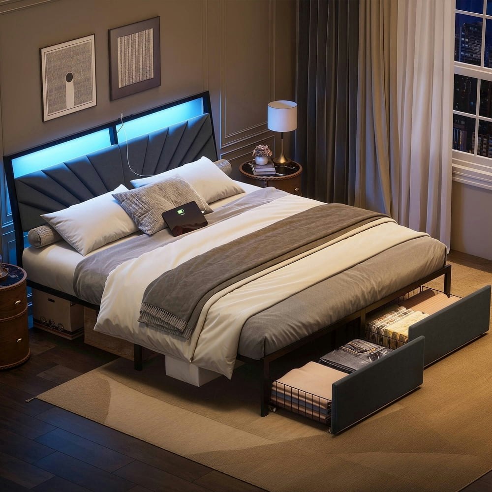 Gunaito Queen Platform Bed Frame with Storage Drawers: $129.99 Gunaito Queen Platform Bed Frame with Storage Drawers: $129.99