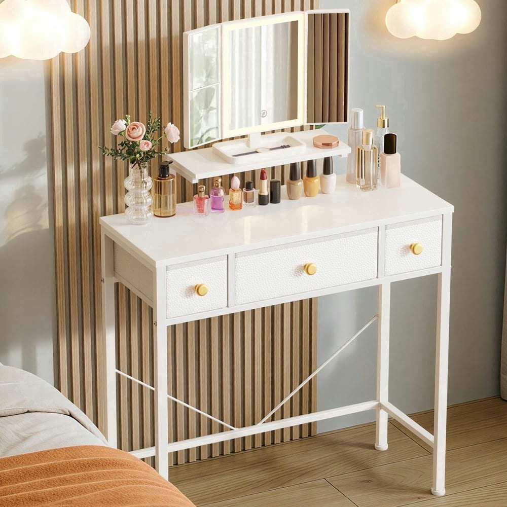 Higdbfe Small Makeup Vanity Desk with Lighted Mirror: $53.98