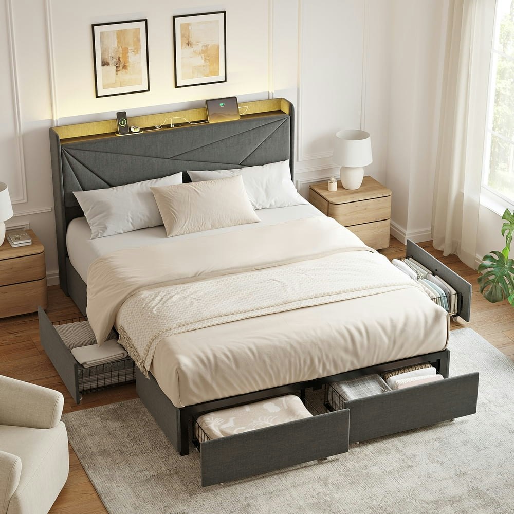 Gunaito Queen Upholstered LED Storage Bed Frame: $185.39