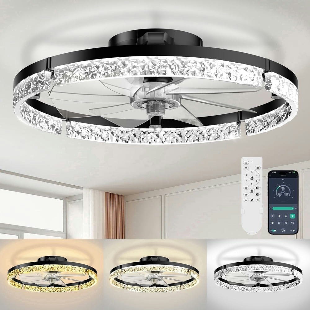 20-inch Low Profile Flush Mount LED Ceiling Fan with Light and Remote: $45.59