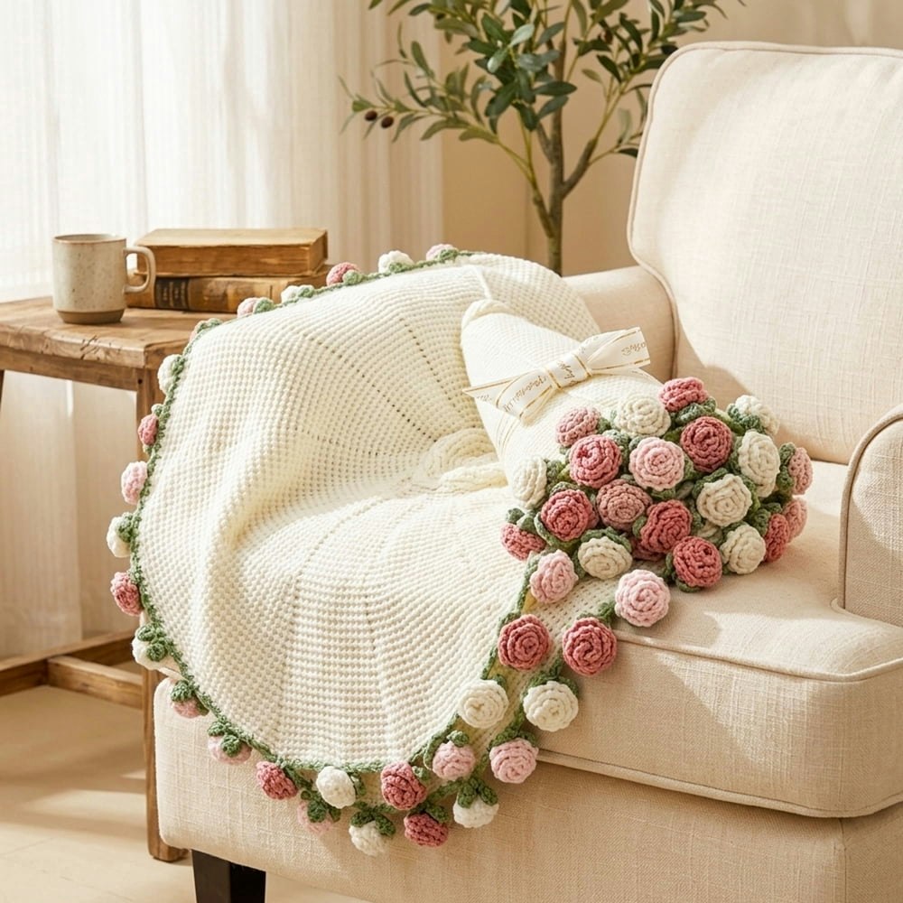 Hyindoor 38-inch Rose Flower Knitted Throw Blanket: $35.99 Hyindoor 38-inch Rose Flower Knitted Throw Blanket: $35.99
