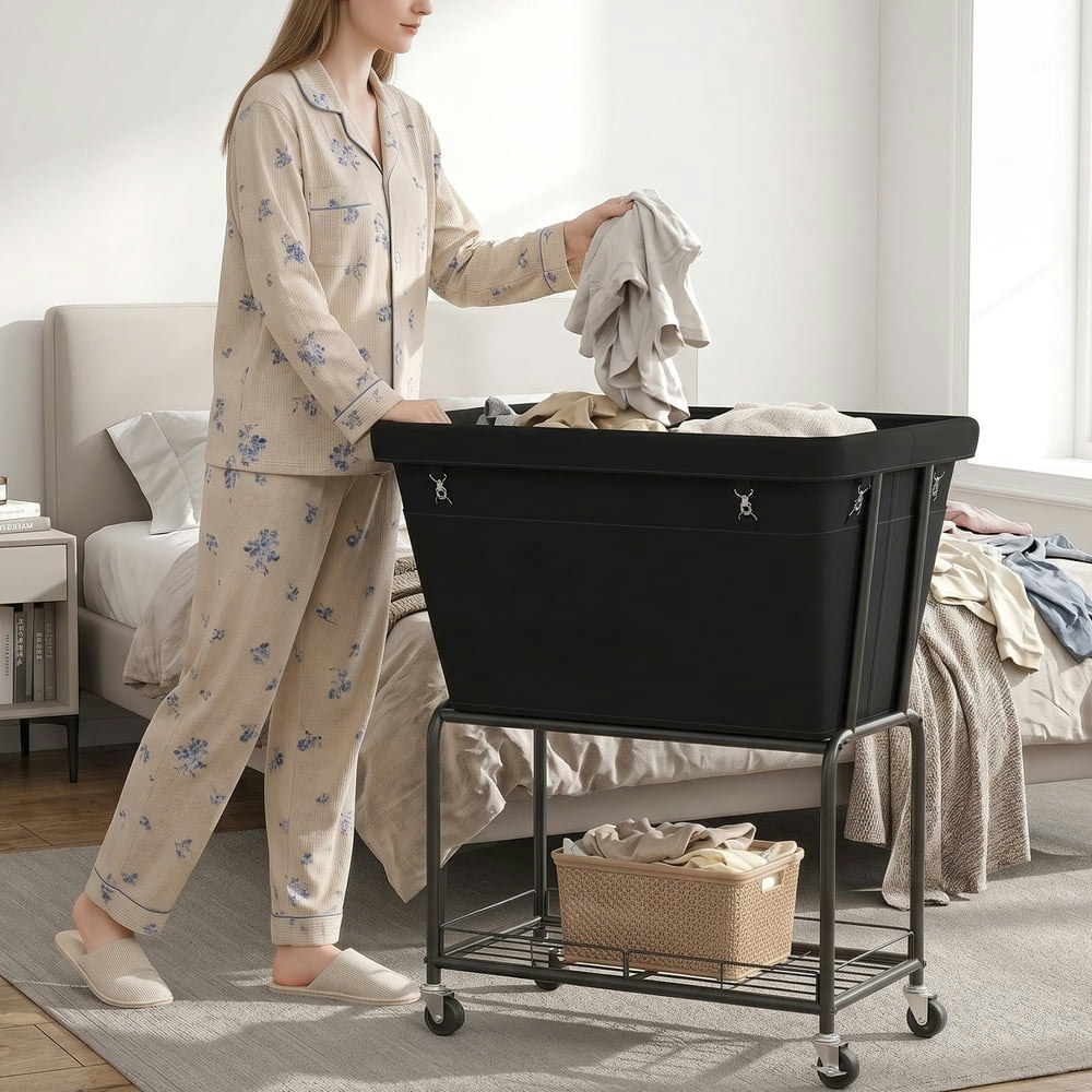 Bgtrend 130L Rolling Laundry Cart with Storage Shelf: $37.19