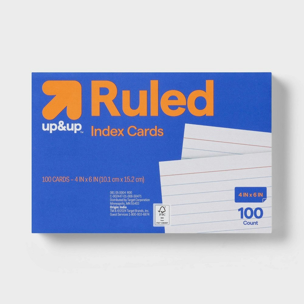 Up&Up 4" x 6" Ruled Index Cards 100-Pack: $1.99 Up&Up 4" x 6" Ruled Index Cards 100-Pack: $1.99