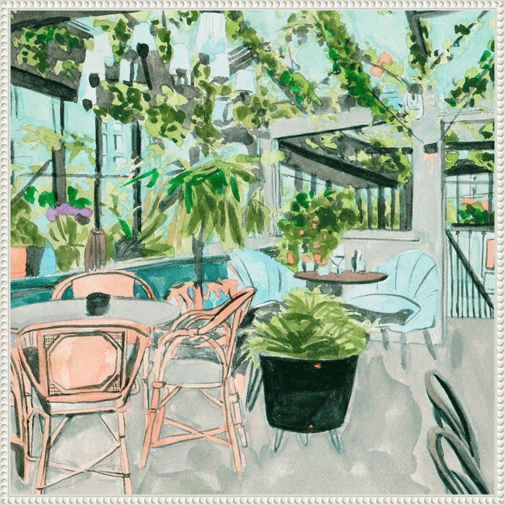 Amanti Art Little Green Cafe I by Melissa Wang Framed Canvas Wall Art 30"x30": $163.99 Amanti Art Little Green Cafe I by Melissa Wang Framed Canvas Wall Art 30"x30": $163.99