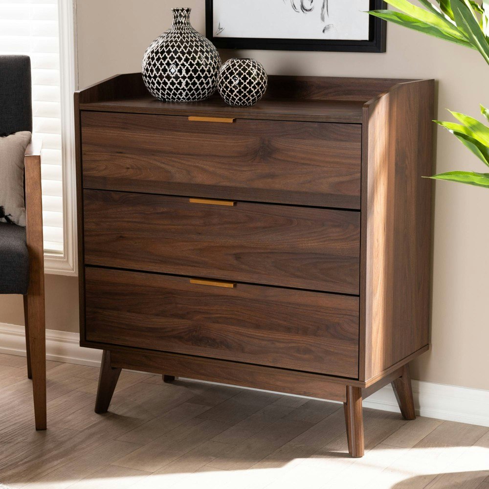 Baxton Studio Lena Mid-Century 3-Drawer Walnut Chest: $214.99