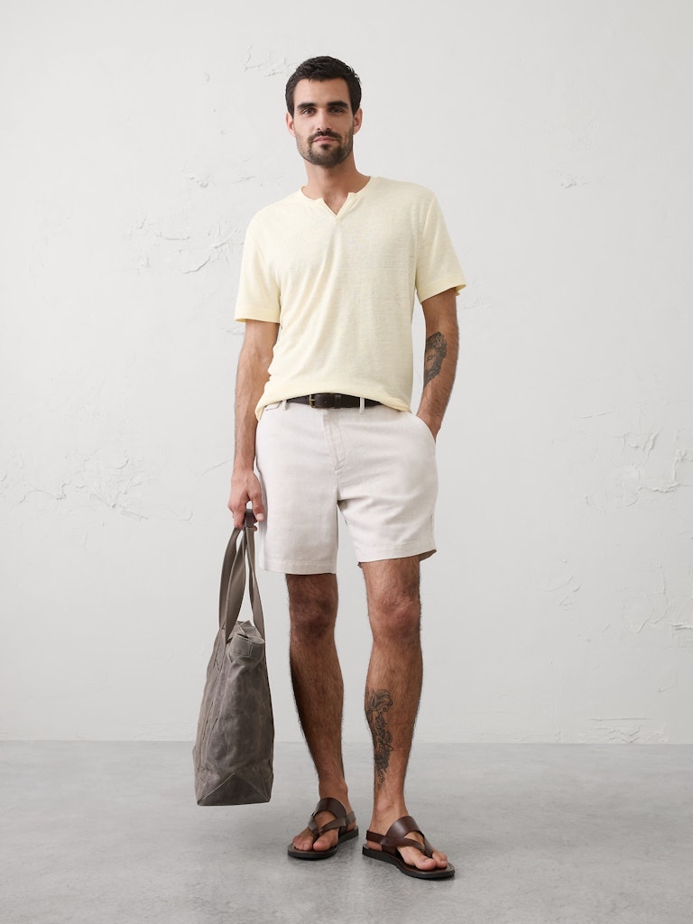 Standard-Fit Linen-Blend Notch Neck T-Shirt: $22.50 Standard-Fit Linen-Blend Notch Neck T-Shirt: $22.50