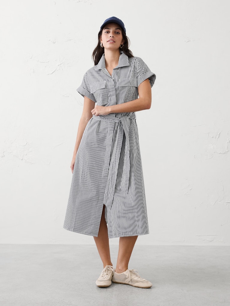 Poplin Utility Midi Shirtdress: $56 Poplin Utility Midi Shirtdress: $56