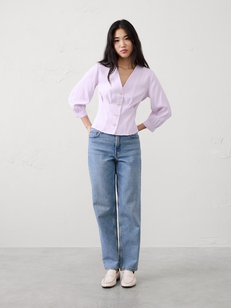 Twill 3/4-Sleeve Corset Shirt: $59.97 Twill 3/4-Sleeve Corset Shirt: $59.97