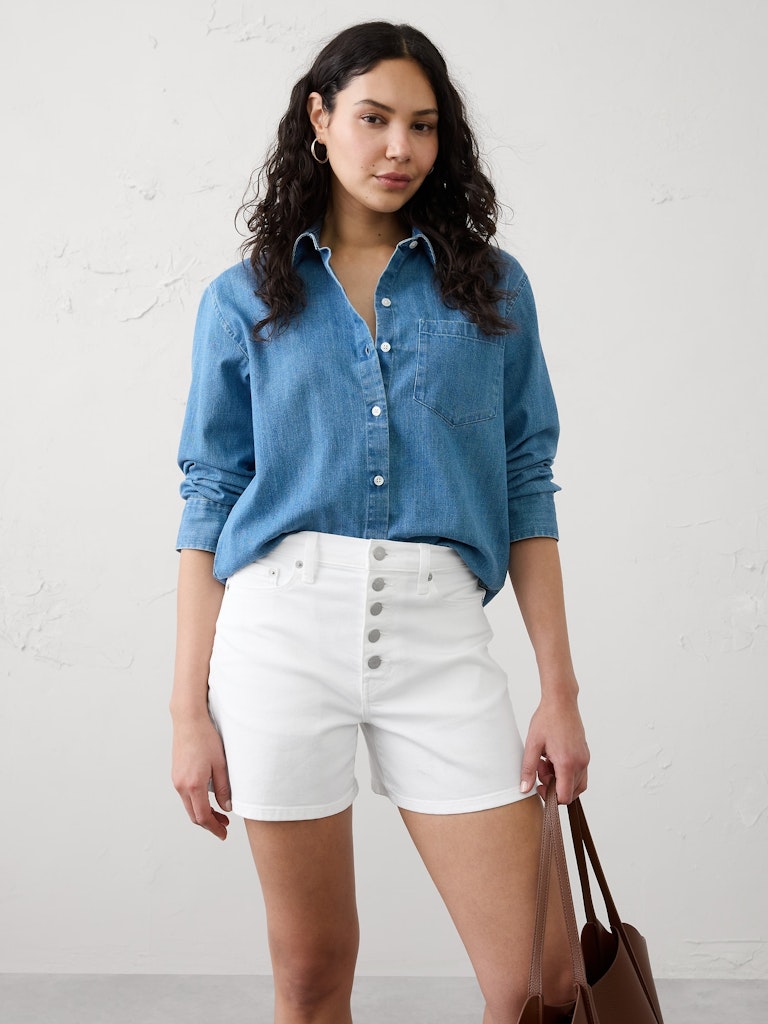 High-Rise Denim Shorts: $35 High-Rise Denim Shorts: $35