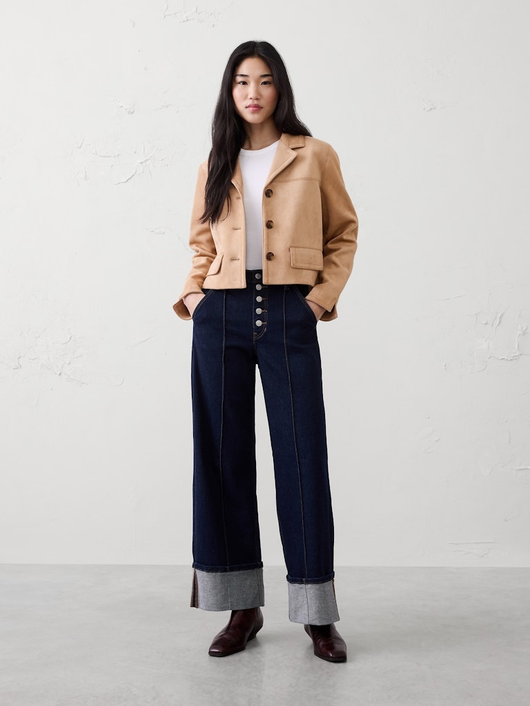 Wide-Leg High-Rise Pintuck Cuffed Jeans: $94.97 Wide-Leg High-Rise Pintuck Cuffed Jeans: $94.97