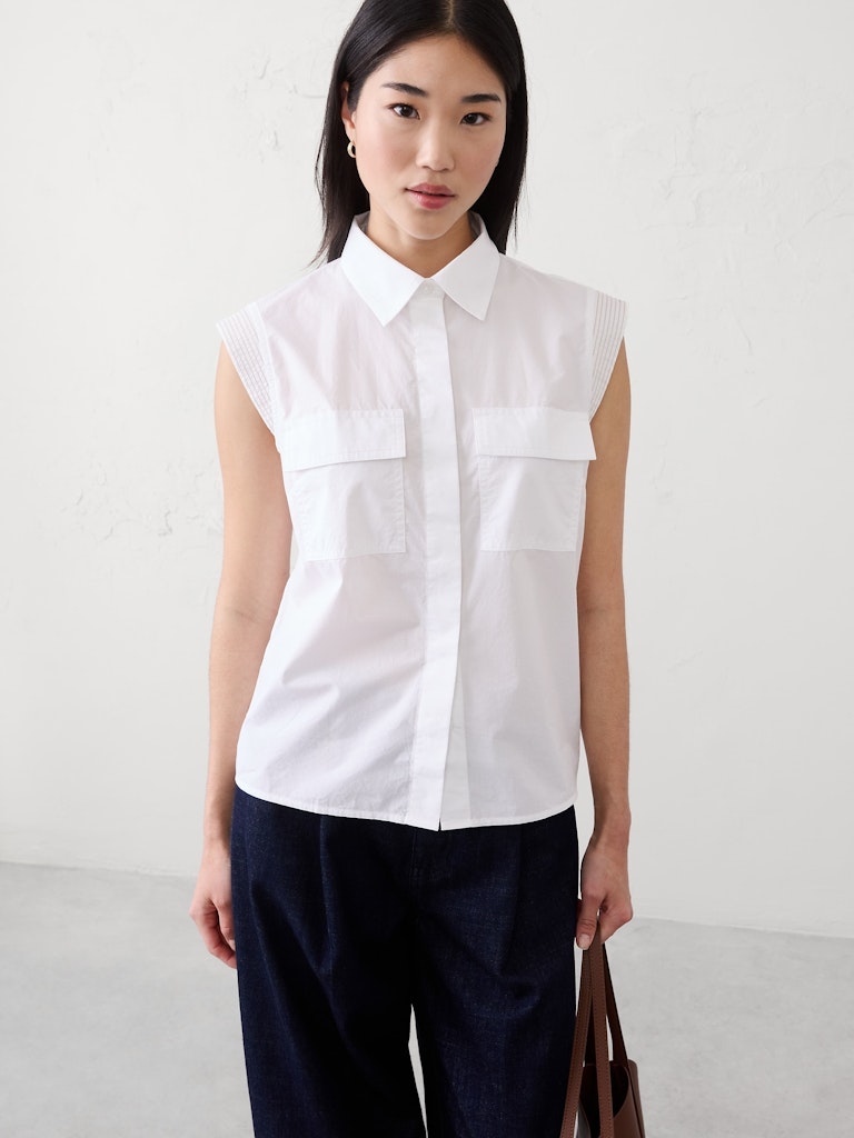 Trapunto Cap-Sleeve Shirt: $40 Trapunto Cap-Sleeve Shirt: $40