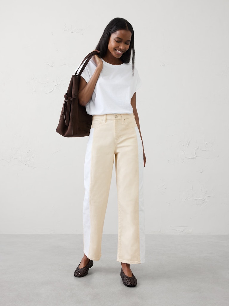 Straight High-Rise Contrast Pieced Jean: $60 Straight High-Rise Contrast Pieced Jean: $60