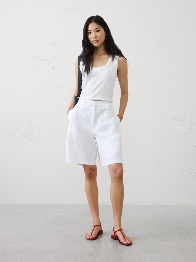 High-Rise Linen-Blend Bermuda Shorts: $40 High-Rise Linen-Blend Bermuda Shorts: $40