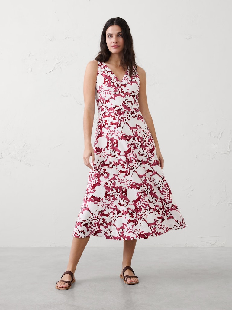 Linen-Blend Midi Dress: $70 Linen-Blend Midi Dress: $70