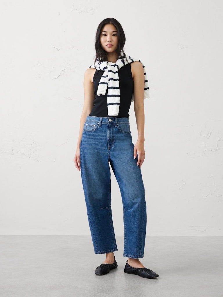 Barrel-Leg Mid-Rise Jeans: $50 Barrel-Leg Mid-Rise Jeans: $50
