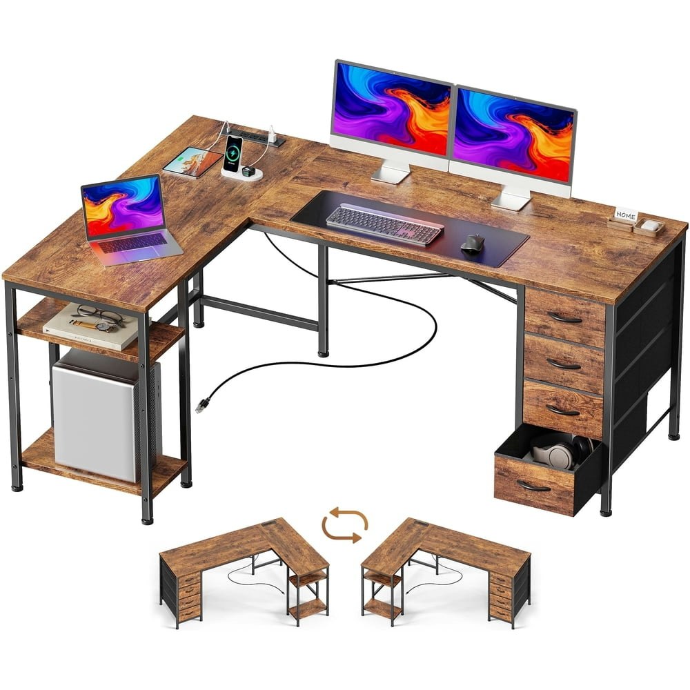 55-Inch L-Shaped Home Office Desk with Storage Drawers and Power Outlets: $74.99 55-Inch L-Shaped Home Office Desk with Storage Drawers and Power Outlets: $74.99