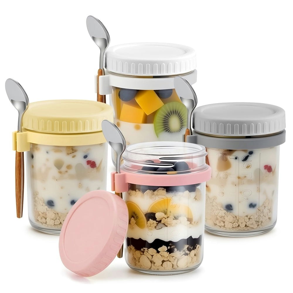 12oz Overnight Oats Glass Containers with Lids and Spoons 4-Pack: $14.99 12oz Overnight Oats Glass Containers with Lids and Spoons 4-Pack: $14.99