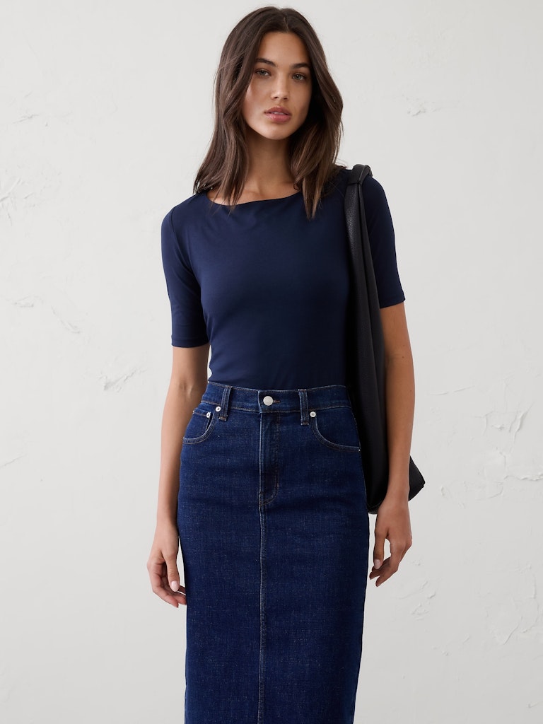 Soft Stretch Elbow-Sleeve Top: $12 Soft Stretch Elbow-Sleeve Top: $12