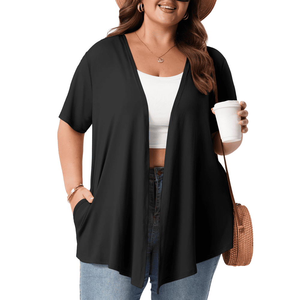 Pinksir Women's Plus Size Short Sleeve Open Front Cardigan: $12.98