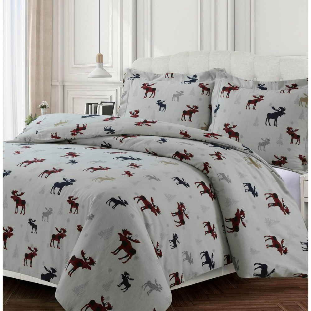 Tribeca Living Queen 3-Piece Plaid Moose Printed Cotton Flannel Duvet Set: $35.49 Tribeca Living Queen 3-Piece Plaid Moose Printed Cotton Flannel Duvet Set: $35.49