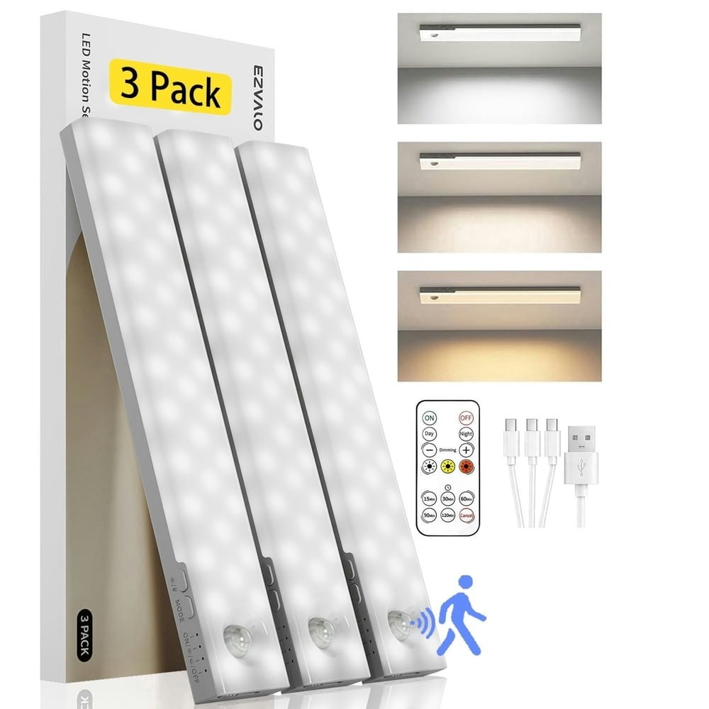 Ezvalo Motion Sensor Under Cabinet Light 3-Pack: $18.99