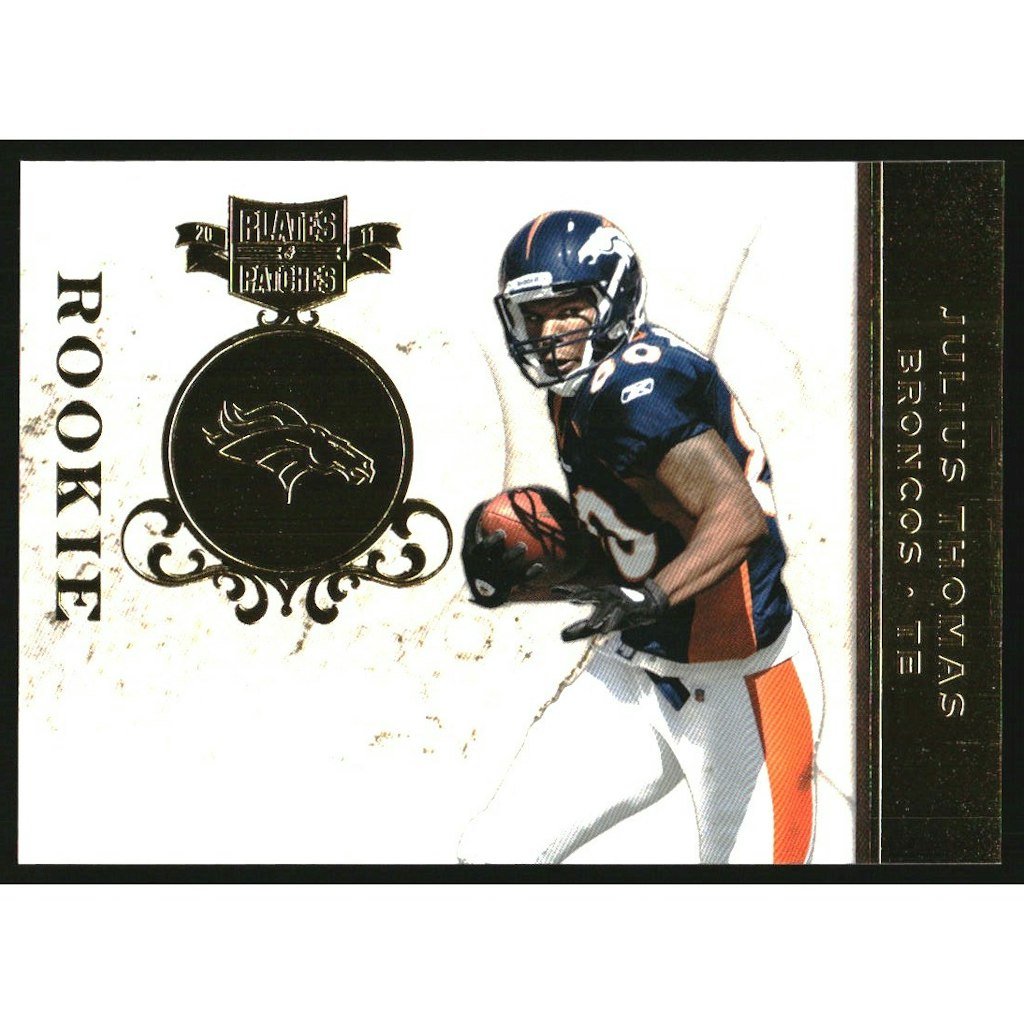 2011 Panini Plates and Patches Gold Julius Thomas #143 Trading Card: $10 2011 Panini Plates and Patches Gold Julius Thomas #143 Trading Card: $10